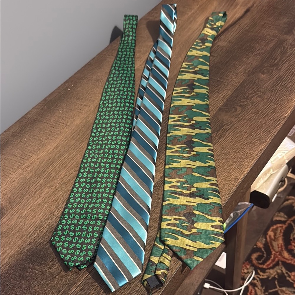 Stylish Men's Tie Set - Green, Blue, and Camouflage